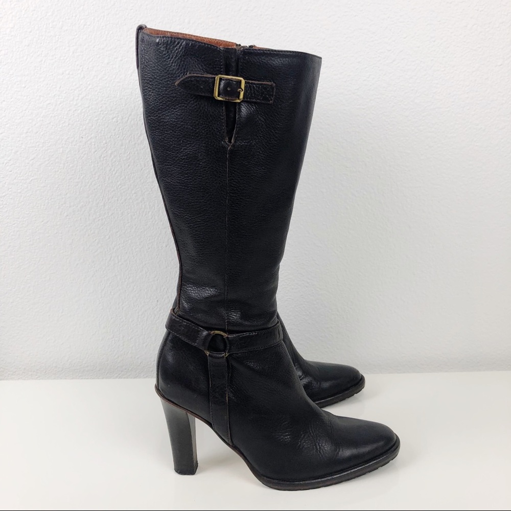 J Crew Black Brown Riding Style Heeled Boots Zip 6